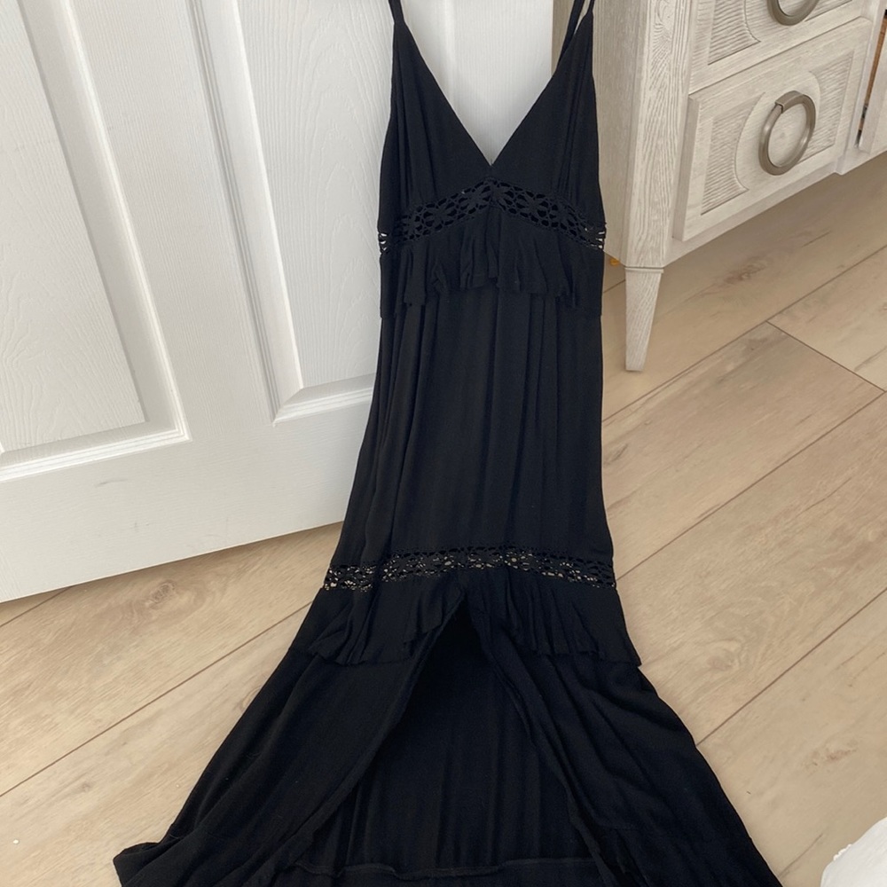 Black crochet high low dress with bow in the back